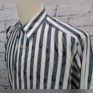 Robert Graham Button Down Shirt Casual Striped Paisley Flip Cuff Size Large
